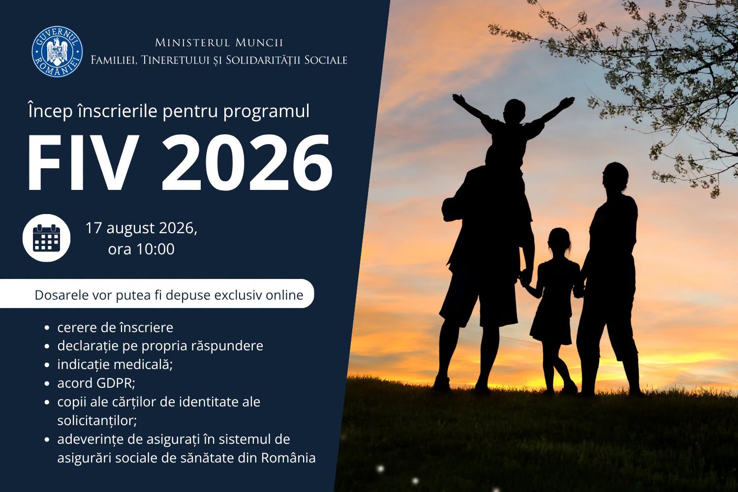 În 17 august încep înscrierile în Programul FIV 2026. Cine poate beneficia și ce documente sunt necesare